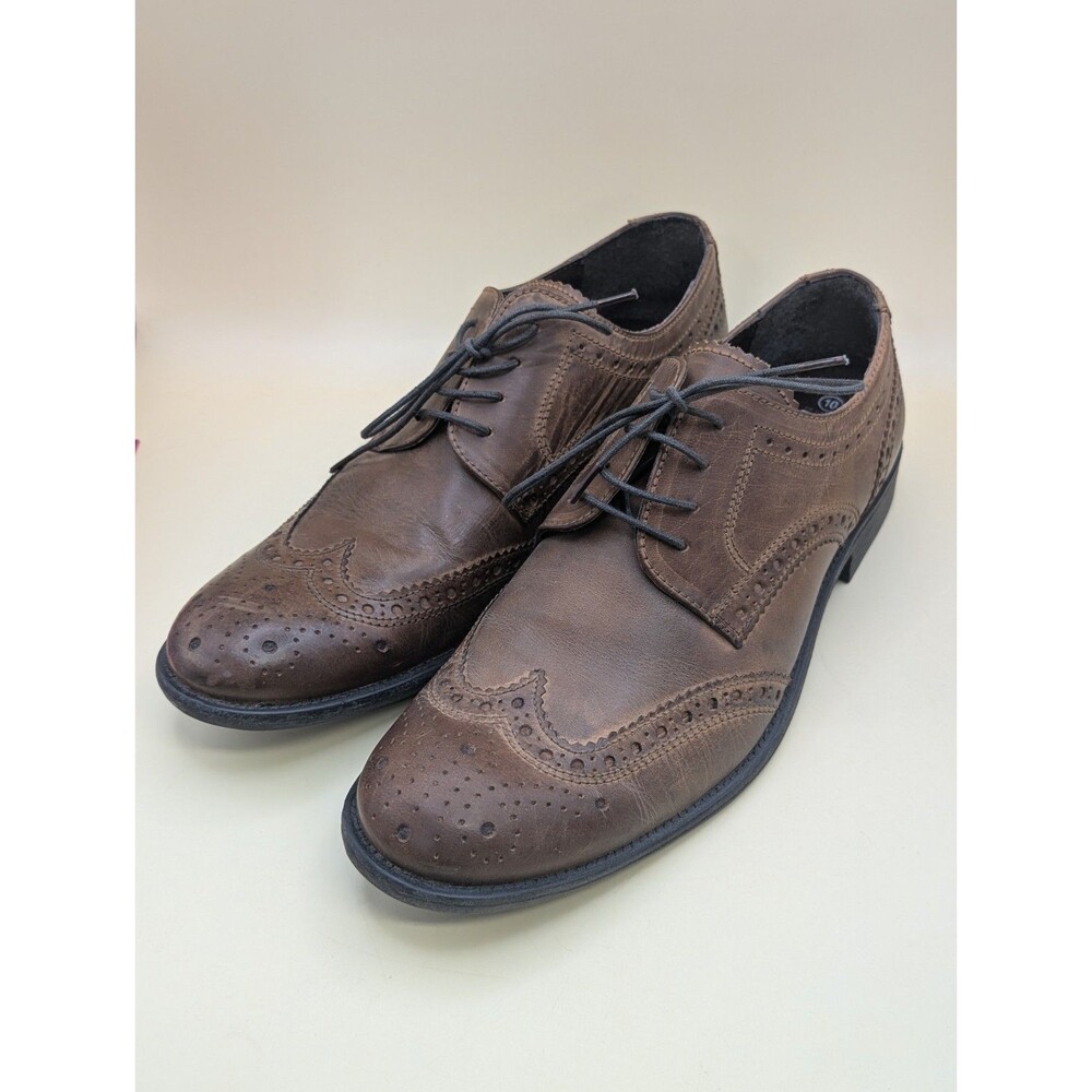 Steve Madden Men’s 10 Brown Leather Wingtip Oxfords Brogue Dress Shoes Lace Up